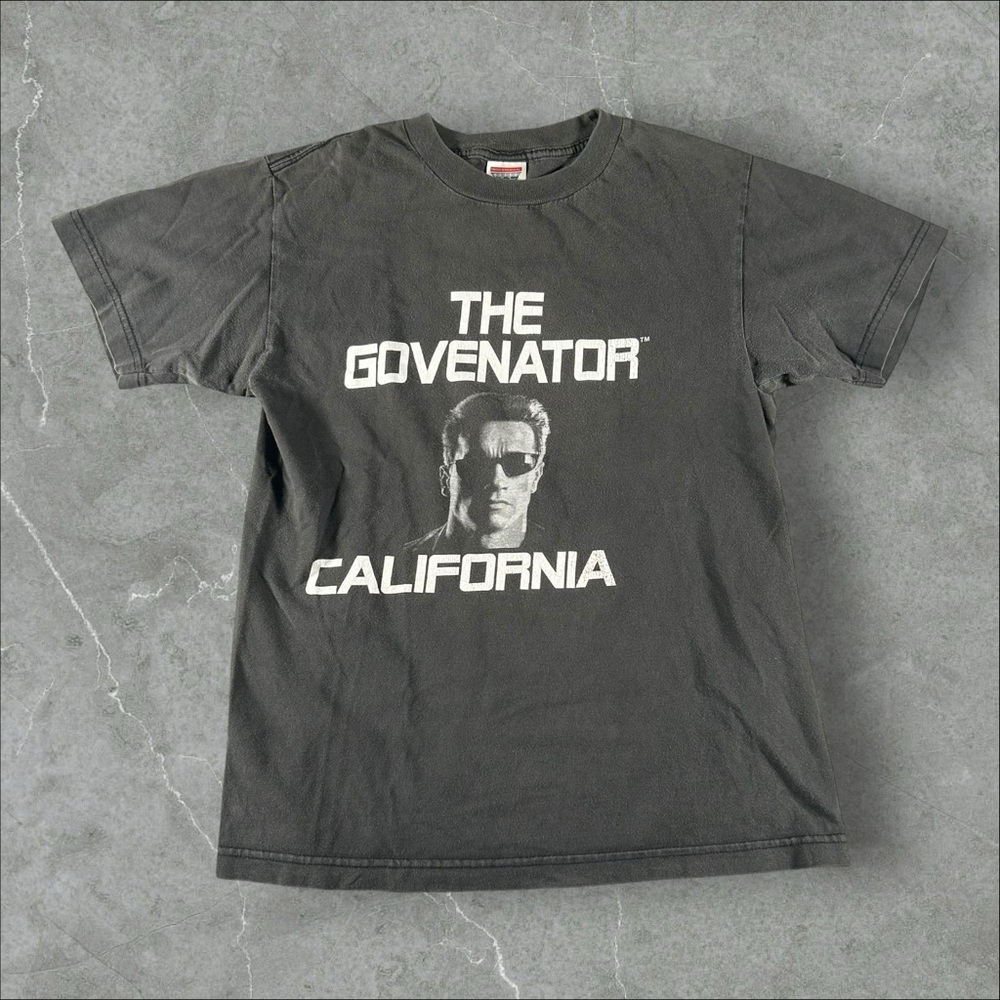 Vintage Arnold Schwarzenegger Shirt Mens Small Black 90s Movie Promo Governer‎